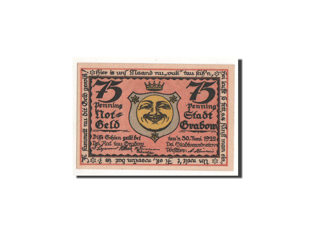 Billete, Alemania, Grabow, 75 Pfennig, personnage, O.D, Undated, UNC, Mehl:460.2