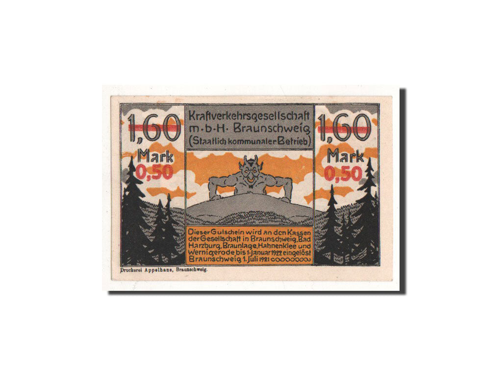 Banknot, Niemcy, Braunschweig, 1.6 Mark, personnage, 1921, 1921-07-01