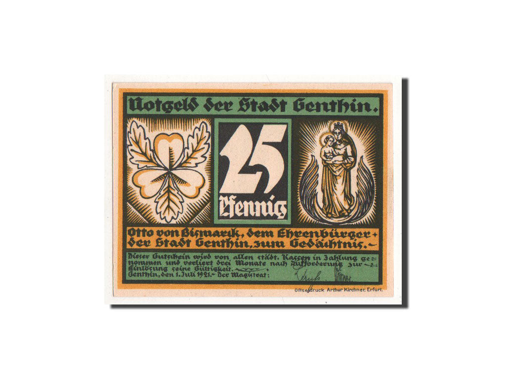 Banknot, Niemcy, Genthin, 25 Pfennig, portrait, 1921, 1921-07-01, UNC(65-70)