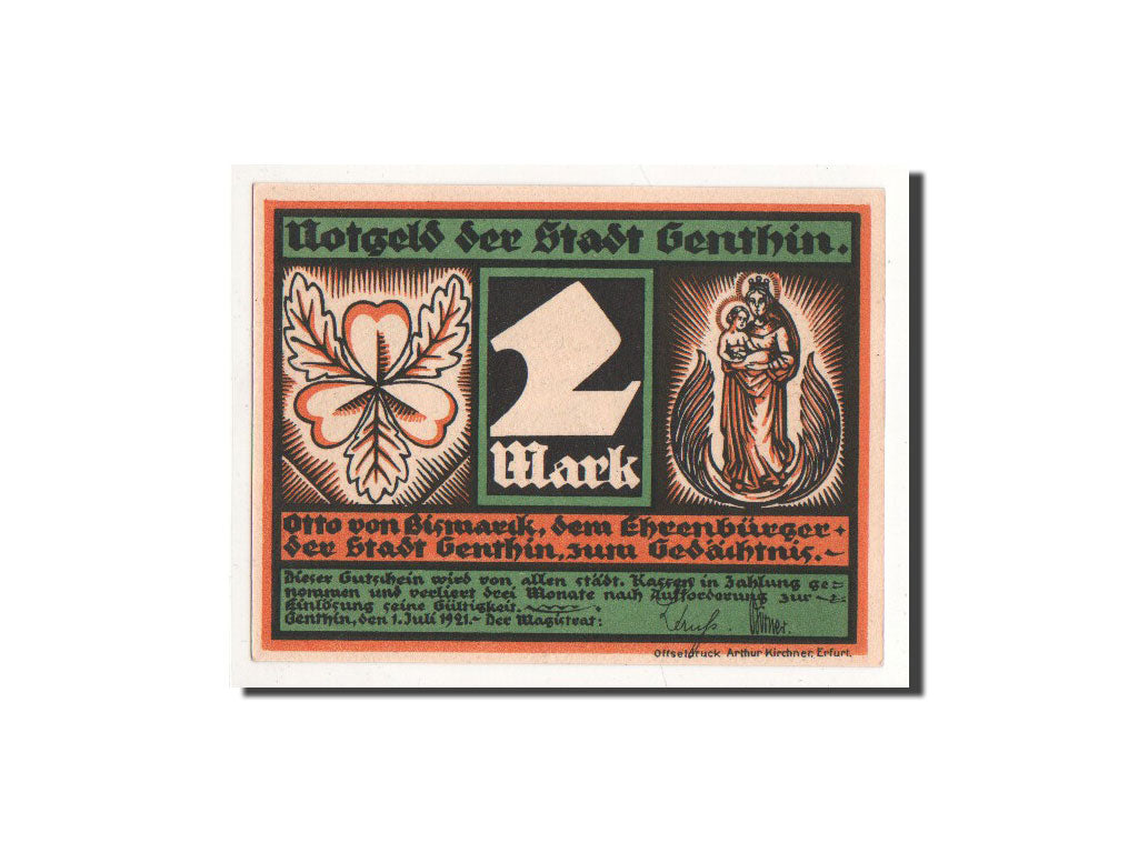 Billete, Alemania, Genthin, 2 Mark, portrait, 1921, 1921-07-01, UNC, Mehl:419.2