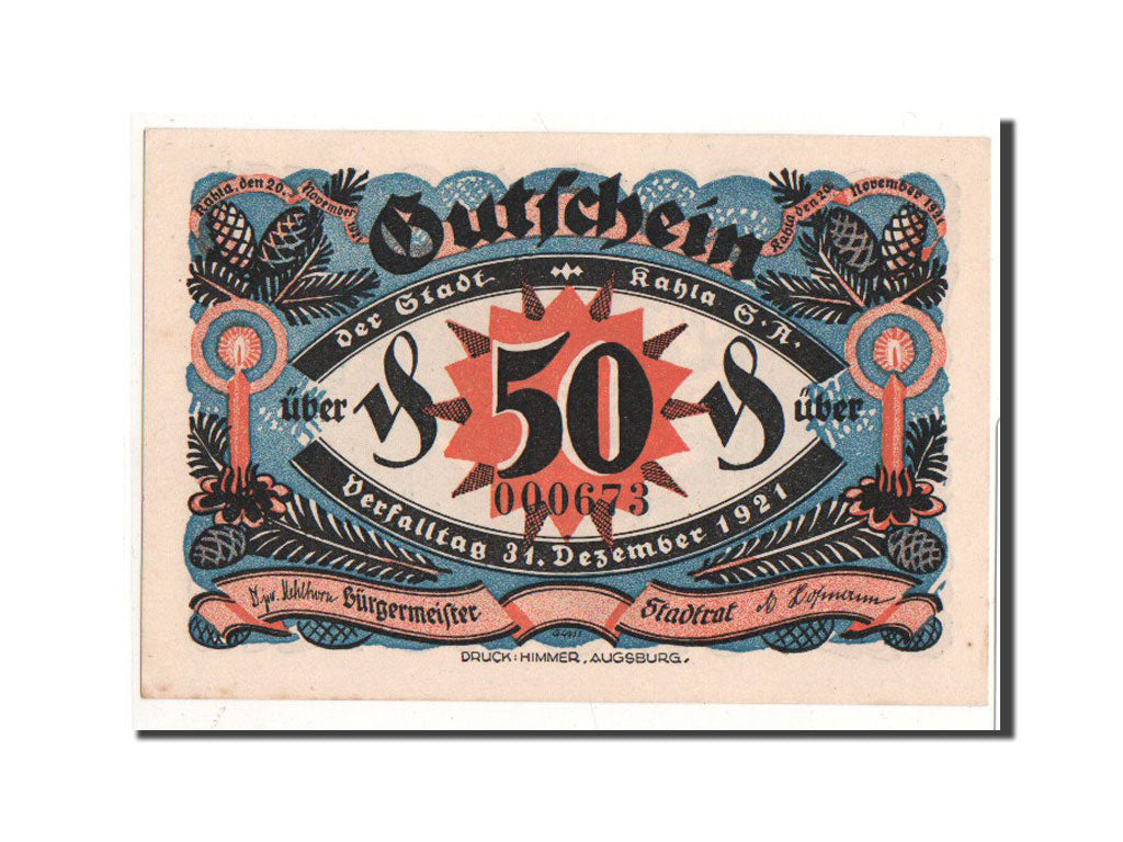 Banknot, Niemcy, Kahla, 50 Pfennig, Jésus, 1921, 1921-11-20, UNC(65-70)
