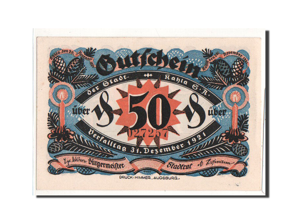 Banknote, Germany, Kahla, 50 Pfennig, ange, 1921, 1921-11-20, UNC(65-70)