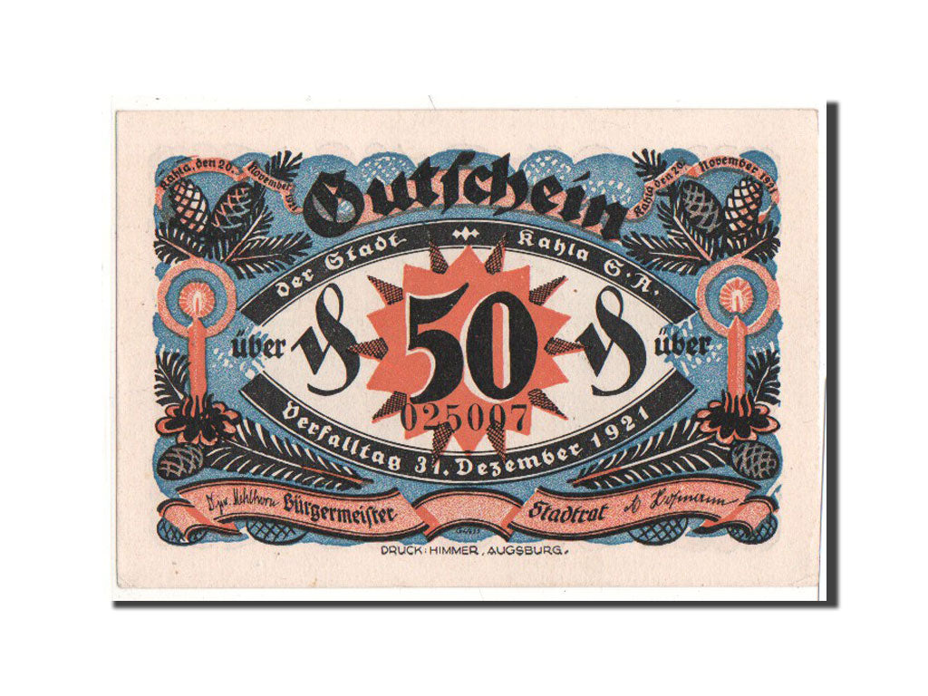 Banknot, Niemcy, Kahla, 50 Pfennig, Jésus 2, 1921, 1921-11-20, UNC(65-70)