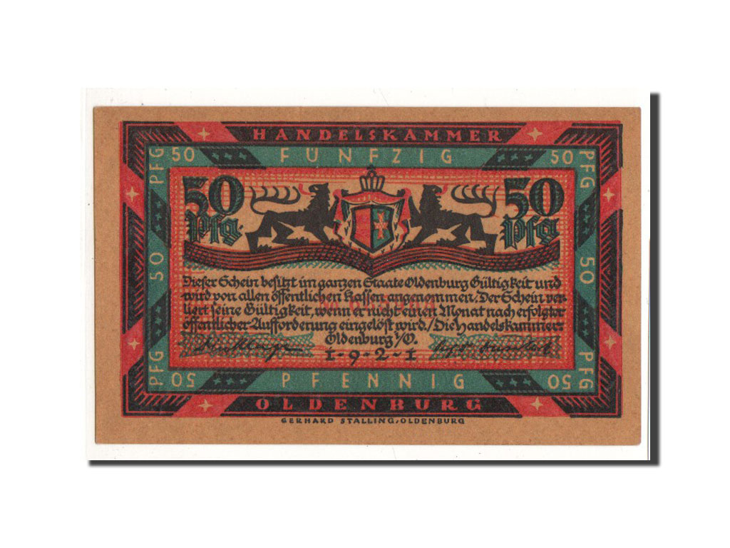 Billete, Alemania, Oldenburg, 50 Pfennig, paysage, 1921, Undated, UNC