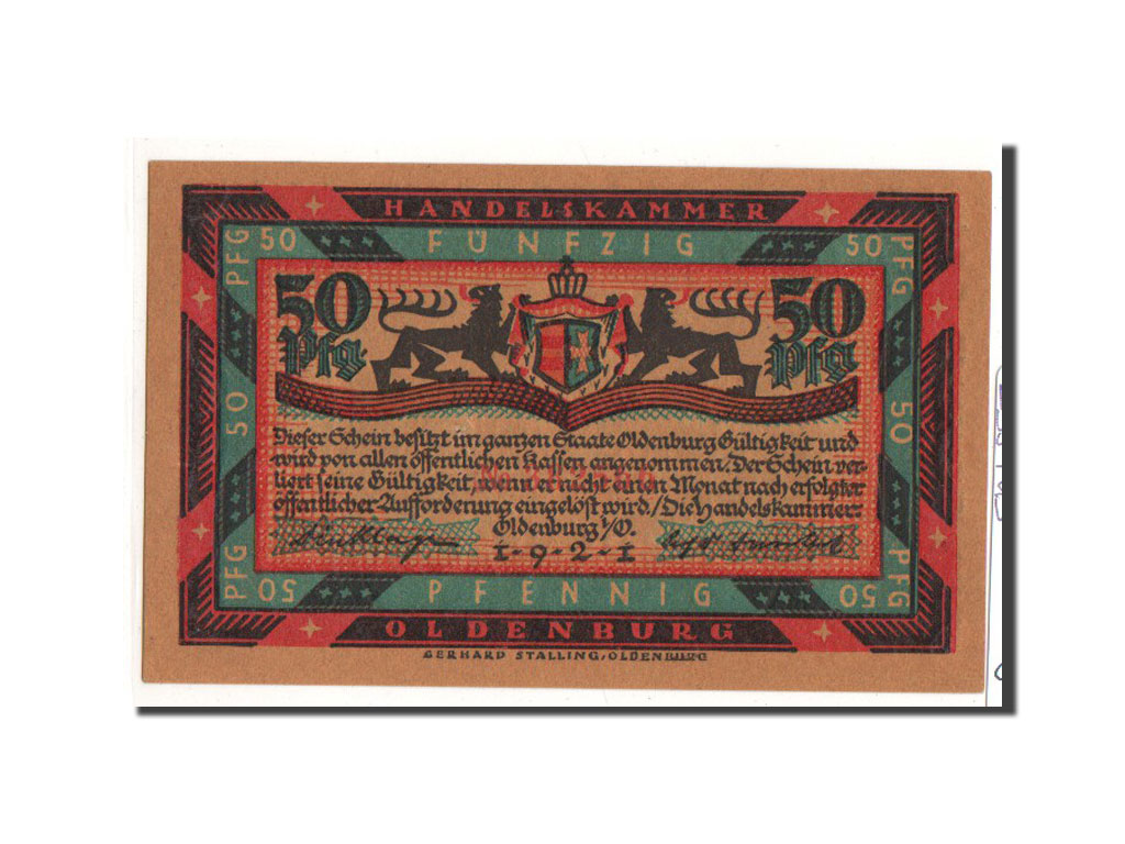Banknote, Germany, Oldenburg, 50 Pfennig, personnage, 1921, Undated, UNC(65-70)