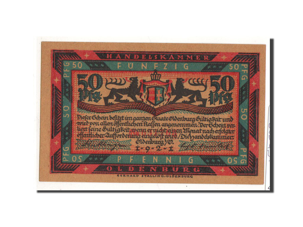 Billete, Alemania, Oldenburg, 50 Pfennig, bateau, 1921, Undated, UNC