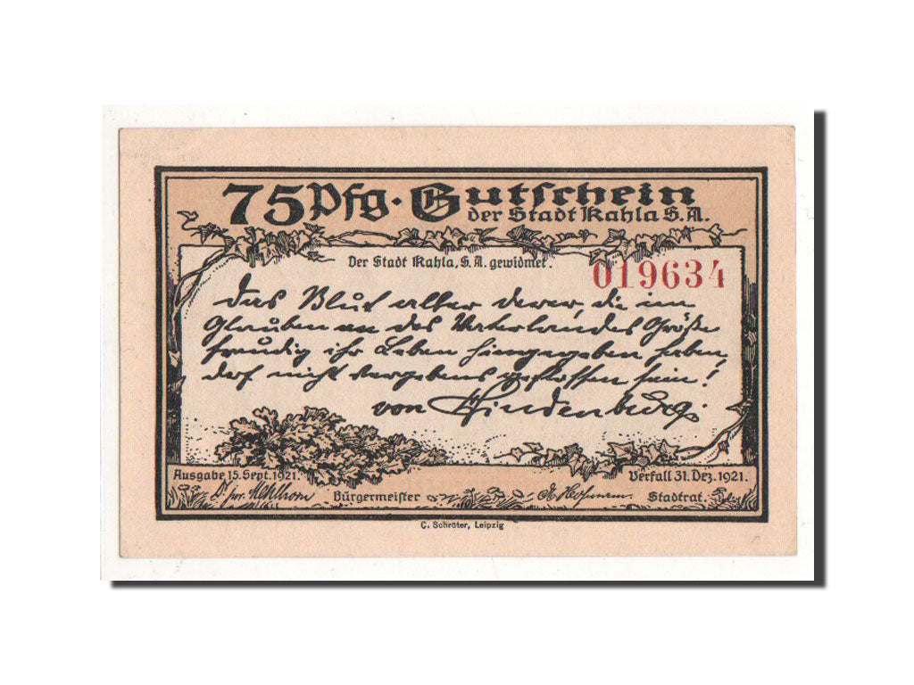 Banknote, Germany, Kahla, 75 Pfennig, chateau 1, O.D, Undated, UNC(65-70)