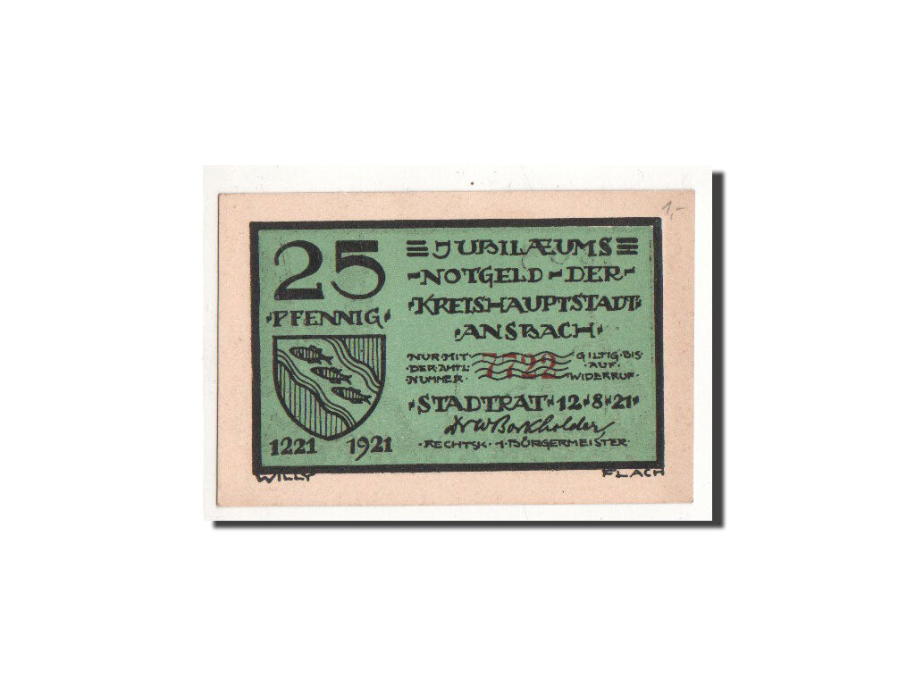 Banknote, Germany, Ansbach, 25 Pfennig, soldat, 1921, 1921-08-12, UNC(65-70)