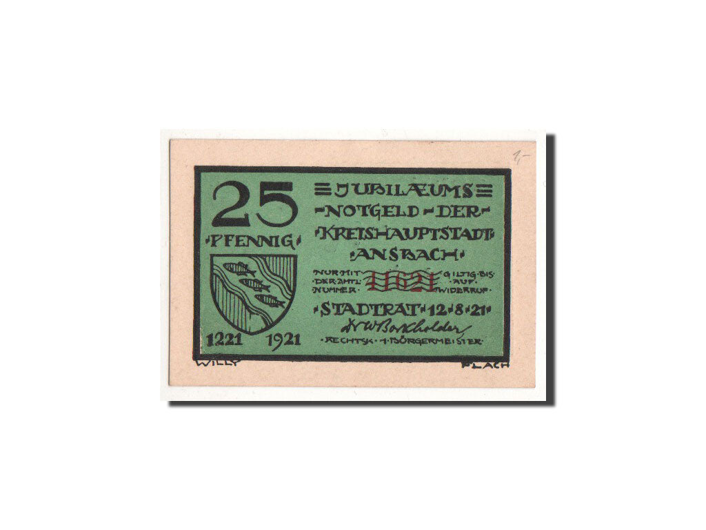 Banknote, Germany, Ansbach, 25 Pfennig, personnage, 1921, 1921-08-12