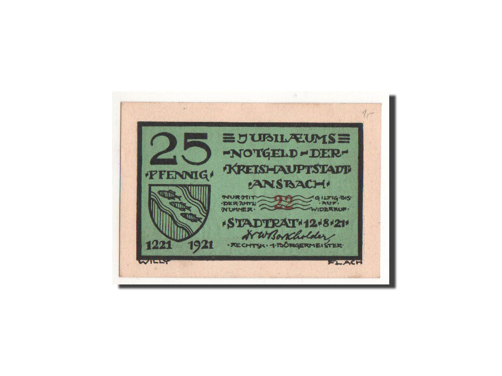 Banknote, Germany, Ansbach, 25 Pfennig, personnage 1, 1921, 1921-08-12