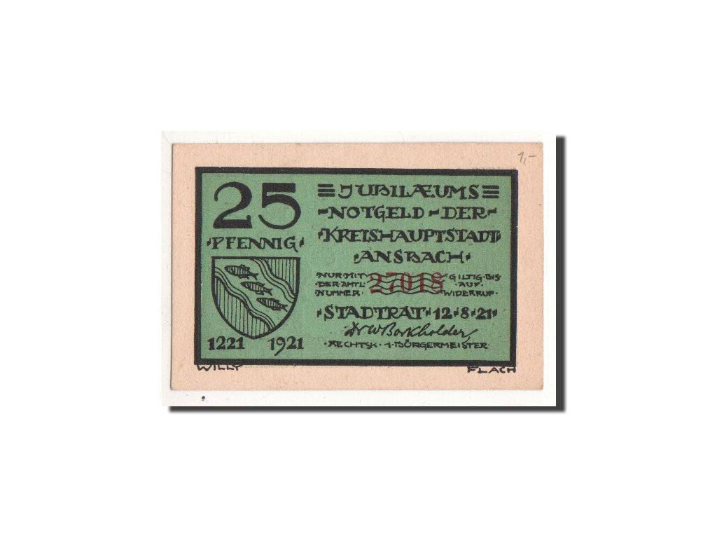 Banknote, Germany, Ansbach, 25 Pfennig, personnage 3, 1921, 1921-08-12
