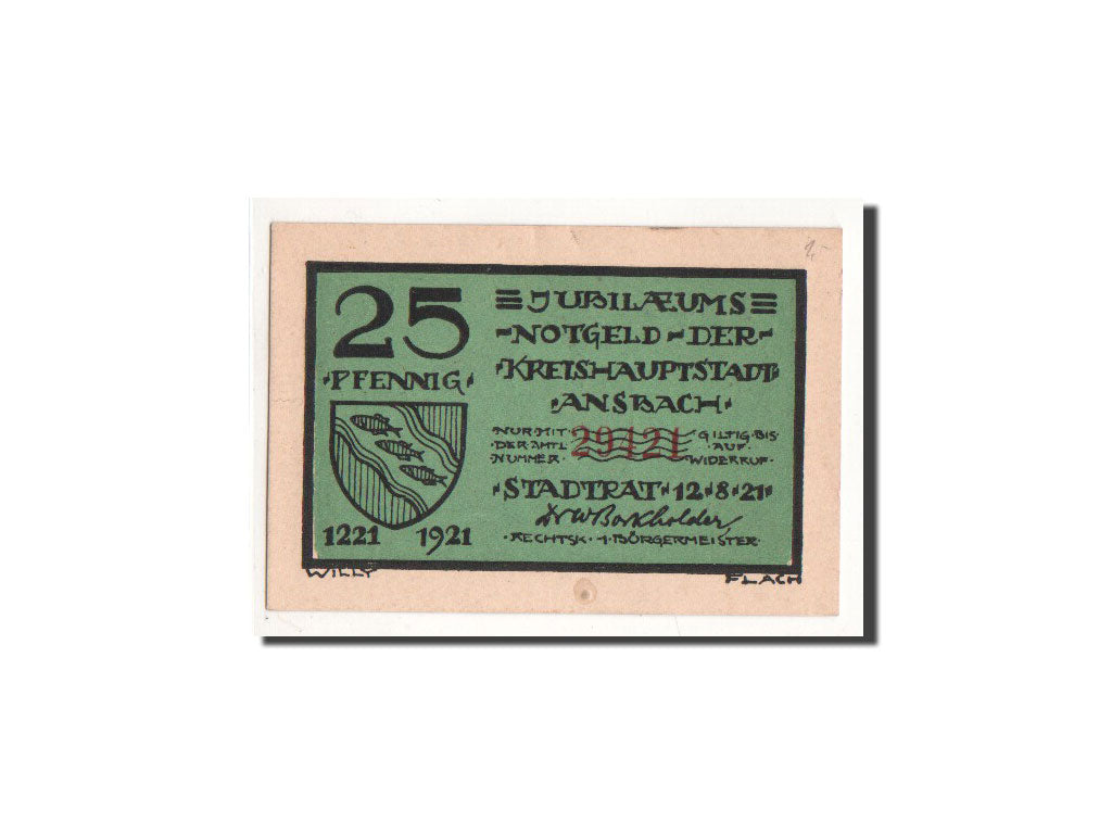 Banknote, Germany, Ansbach, 25 Pfennig, personnage 4, 1921, 1921-08-12