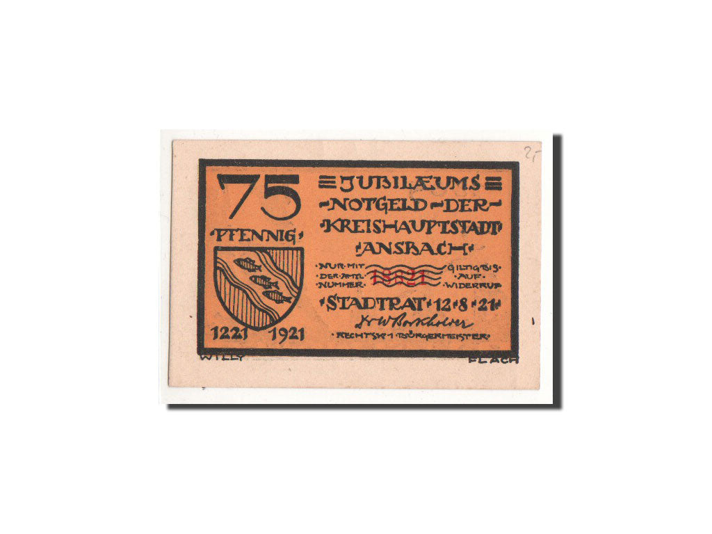 Billete, Alemania, Ansbach, 75 Pfennig, soldat, 1921, 1921-08-12, UNC, Mehl:35.1