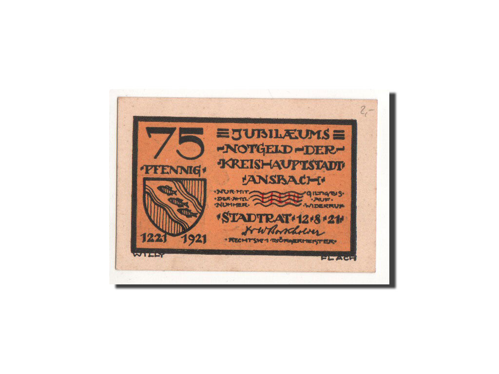 Billete, Alemania, Ansbach, 75 Pfennig, personnage 2, 1921, 1921-08-12, UNC