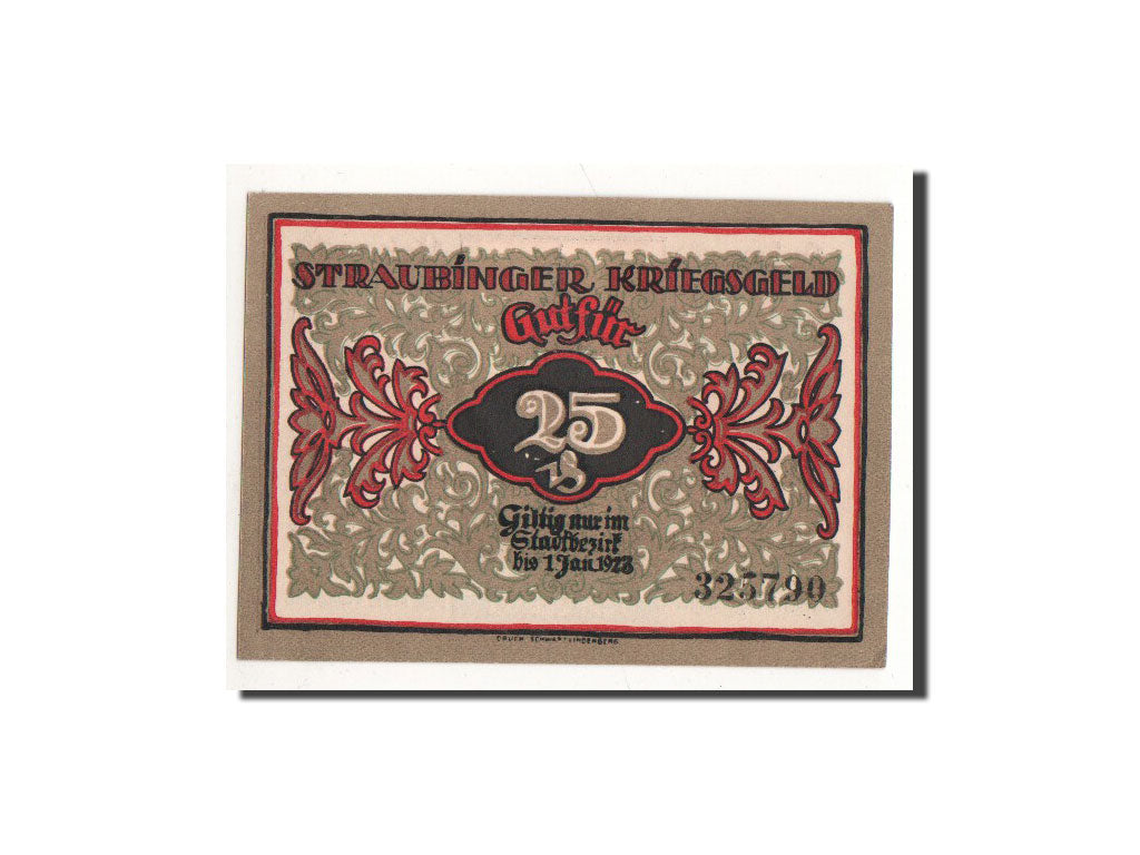 Banknote, Germany, Straubinger, 25 Pfennig, Monument, 1918, 1918-10-01