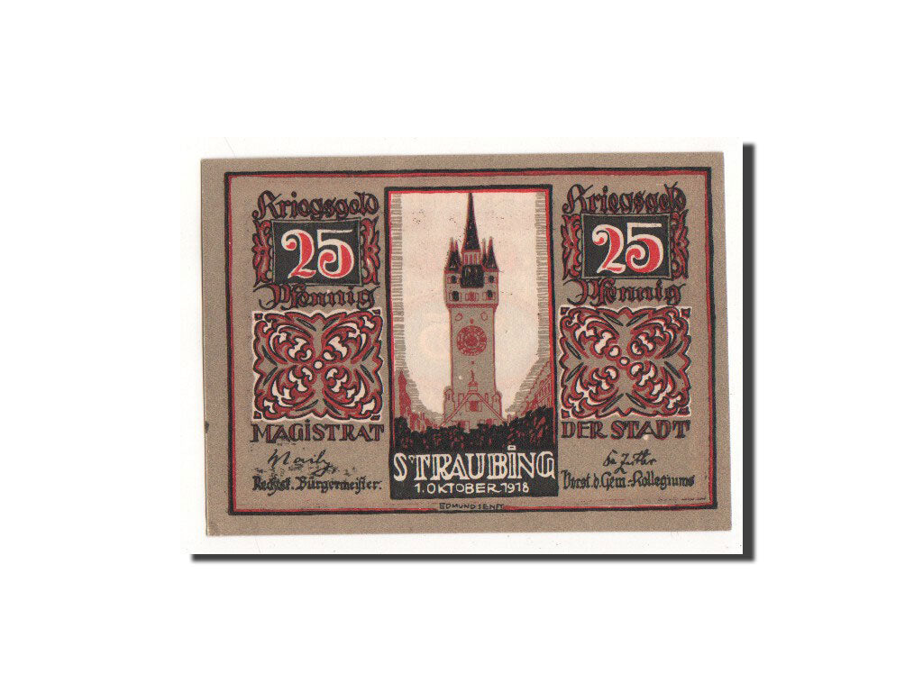 Banknote, Germany, Straubinger, 25 Pfennig, Monument, 1918, 1918-10-01