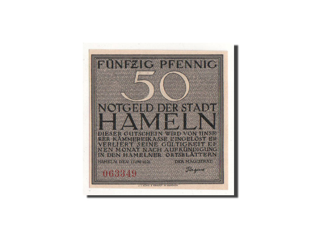 Banconote, Germania, Hameln, 50 Pfennig, personnage, 1921, 1921-06-01, FDS