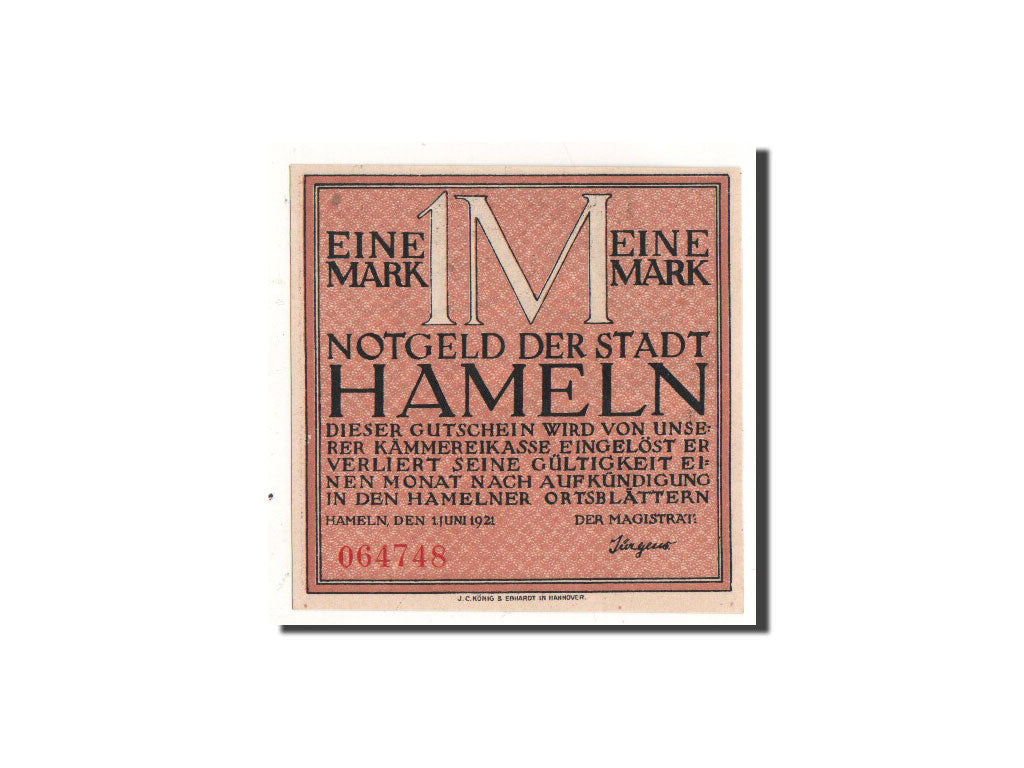Billete, Alemania, Hameln, 1 Mark, personnage, 1921, 1921-06-01, UNC