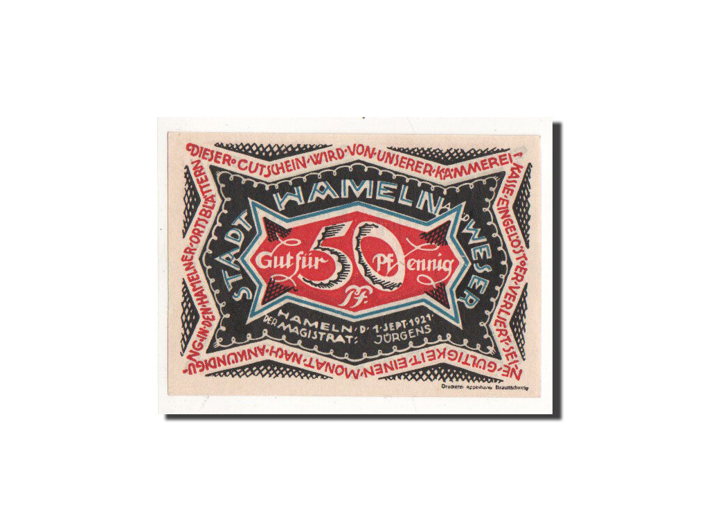 Banknote, Germany, Hameln, 50 Pfennig, paysage, 1921, 1921-09-01, UNC(65-70)