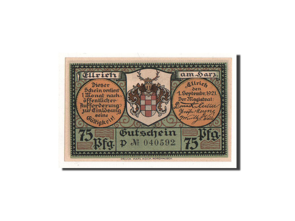 Banknote, Germany, Ellrich a Harz, 75 Pfennig, Eglise, 1921, 1921-09-01