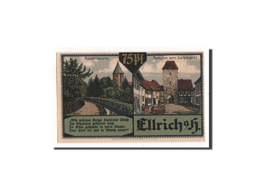 Biljet, Duitsland, Ellrich a Harz, 75 Pfennig, paysage, 1921, 1921-09-01, NIEUW
