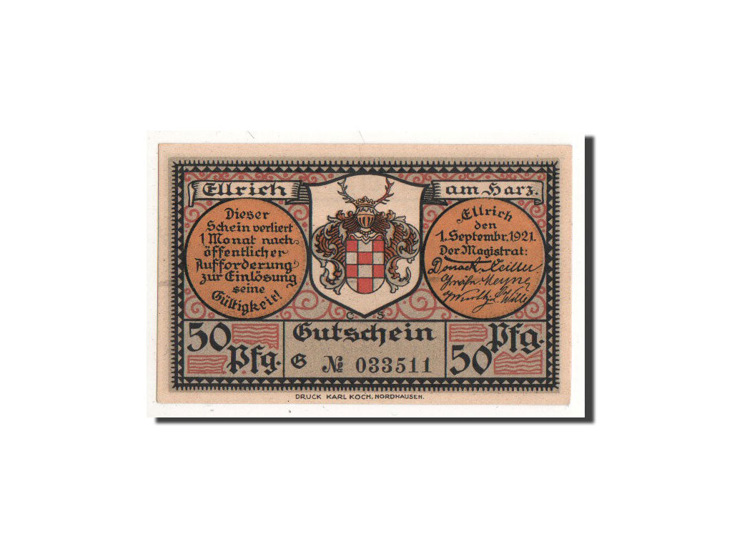 Biljet, Duitsland, Ellrich a Harz, 50 Pfennig, paysage, 1921, 1921-09-01, NIEUW