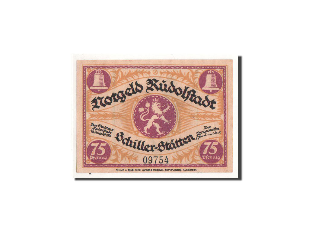Banknot, Niemcy, Rudolstadt, 75 Pfennig, personnage 3, 1921, 1921-08-16