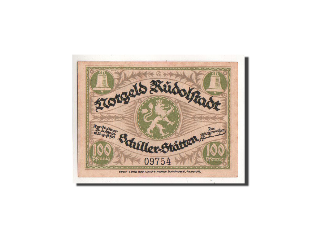 Geldschein, Deutschland, Rudolstadt, 100 Pfennig, cloche, 1921, 1921-08-16, UNZ