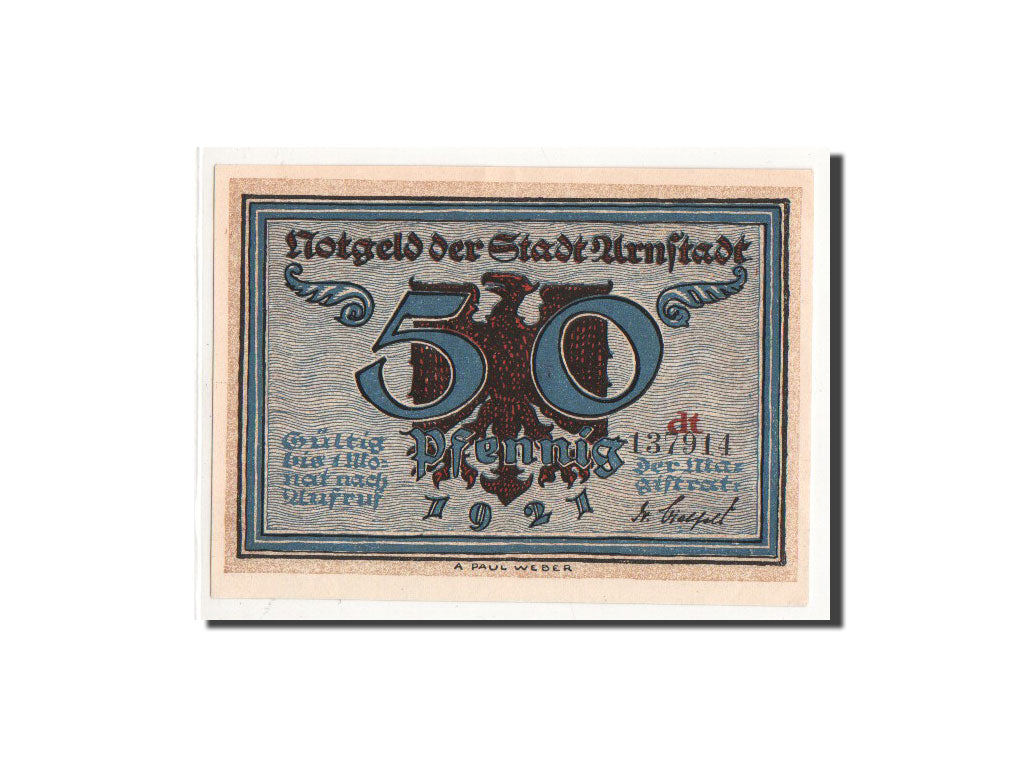Banknote, Germany, Arnstadt, 50 Pfennig, bataille 1, 1921, Undated, UNC(65-70)