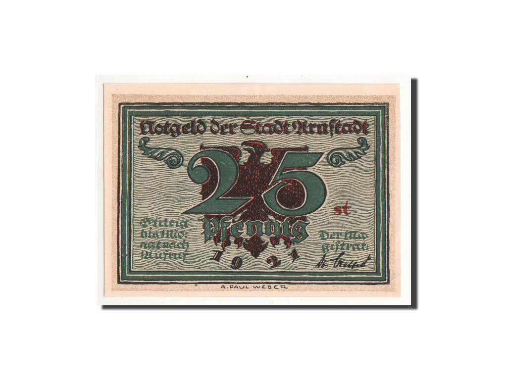 Banconote, Germania, Arnstadt, 25 Pfennig, Batiment, 1921, Undated, FDS
