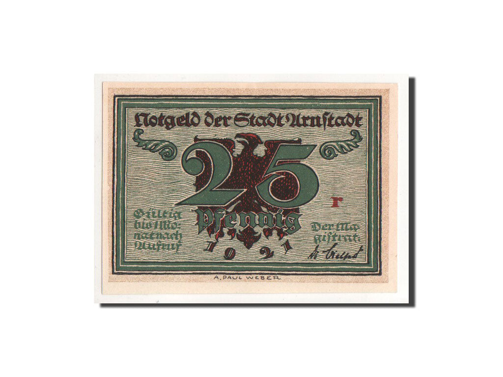 Banconote, Germania, Arnstadt, 25 Pfennig, fontaine, 1921, Undated, FDS