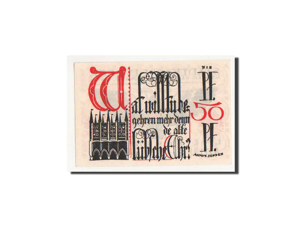 Banknote, Germany, Lübeck, 50 Pfennig, Eglise 1, 1921, 1921-05-01, UNC(65-70)