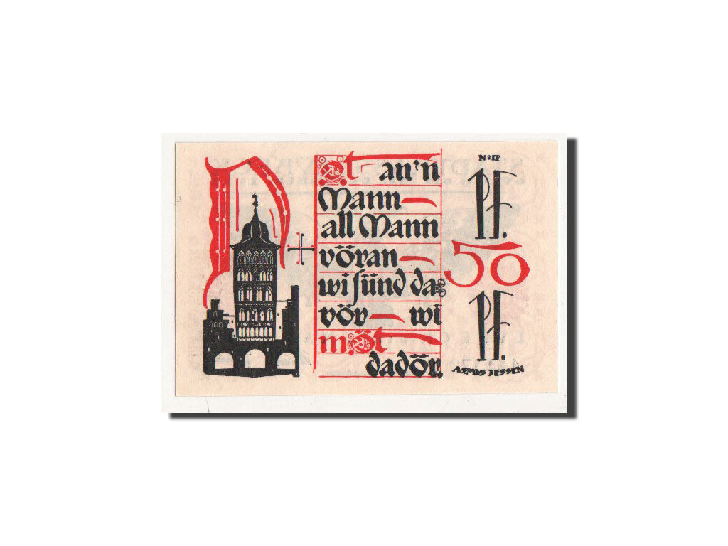 Banknote, Germany, Lübeck, 50 Pfennig, église 3, 1921, 1921-05-01, UNC(65-70)