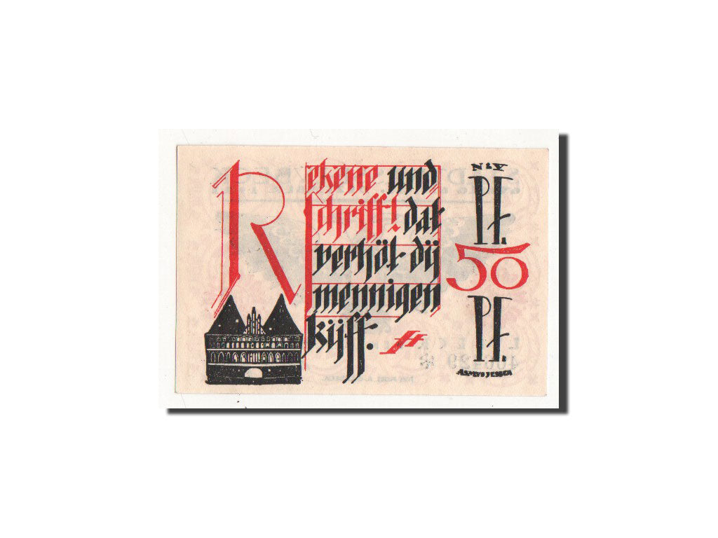 Banknot, Niemcy, Lübeck, 50 Pfennig, église 4, 1921, 1921-05-01, UNC(65-70)
