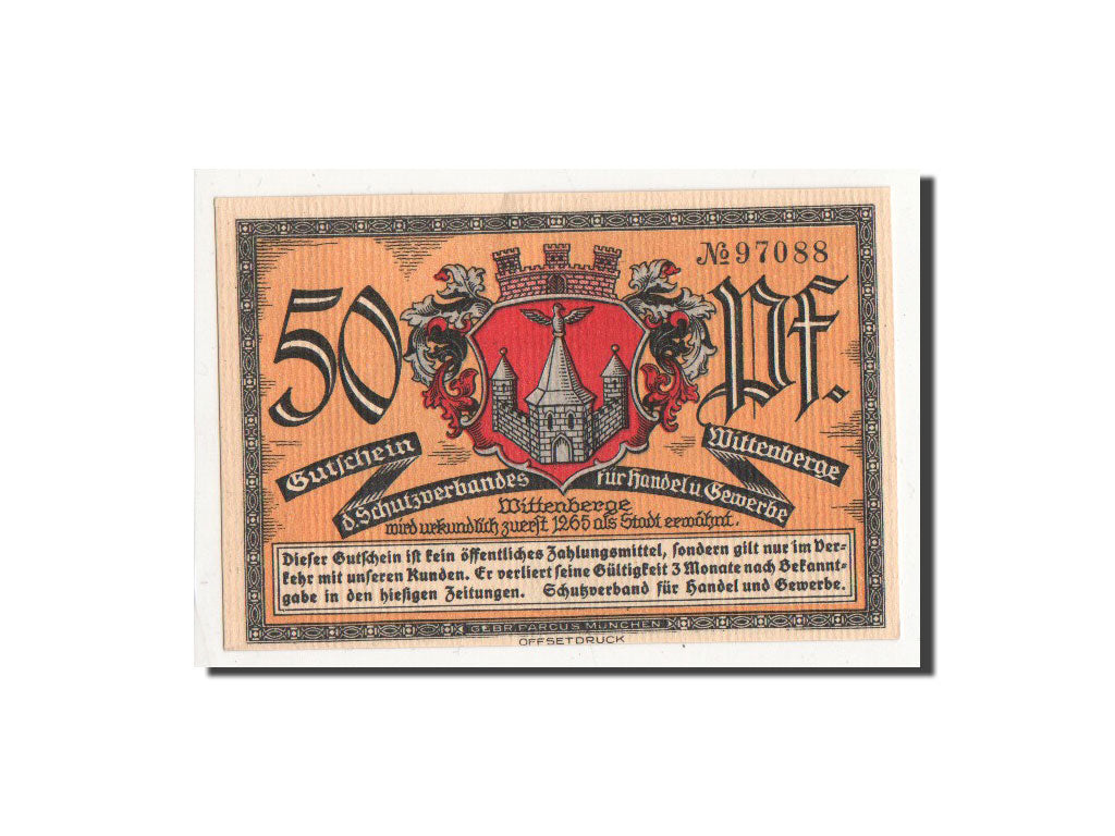 Banknote, Germany, Wittenberge, 50 Pfennig, Monument, O.D, Undated, UNC(65-70)