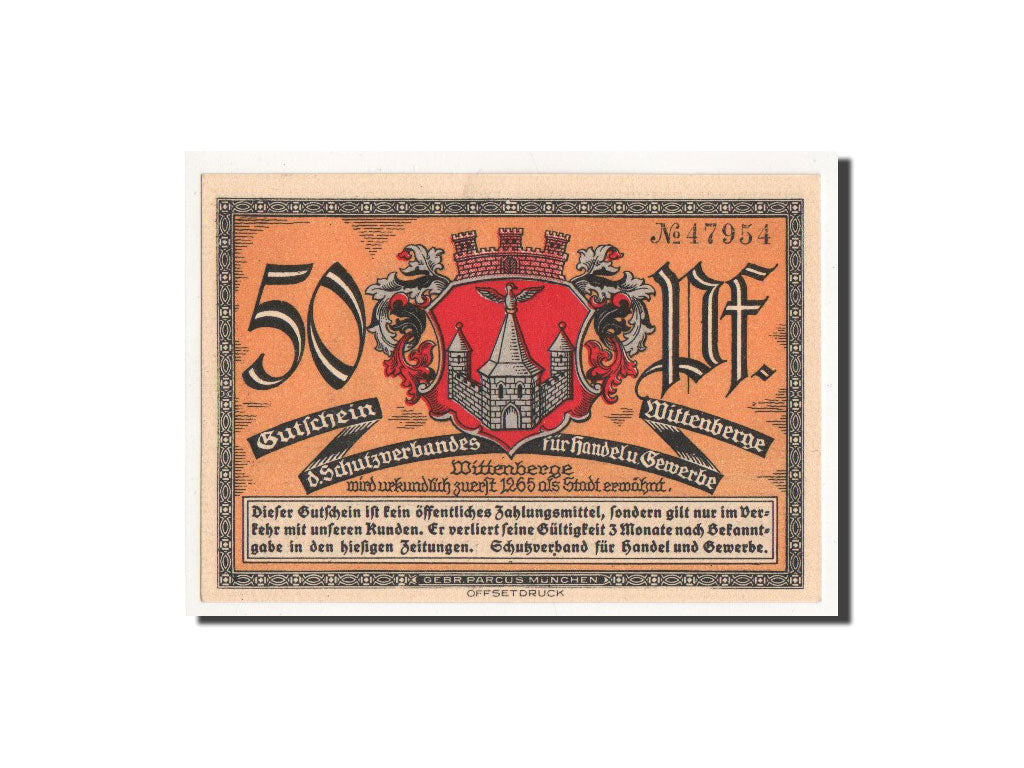 Banknote, Germany, Wittenberge, 50 Pfennig, monument 1, O.D, Undated