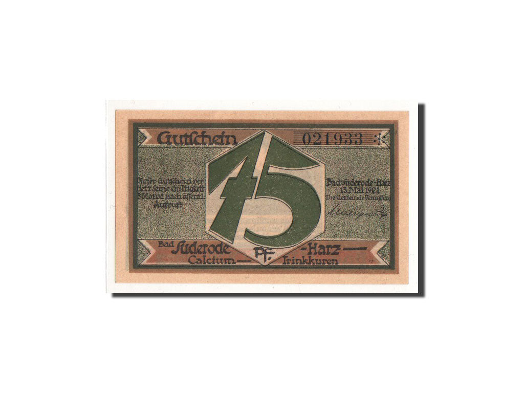 Banknote, Germany, Suderode im Harz, 75 Pfennig, personnage, 1921, 1921-05-13
