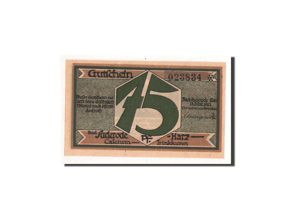 Banknote, Germany, Suderode im Harz, 75 Pfennig, personnage 1, 1921, 1921-05-13