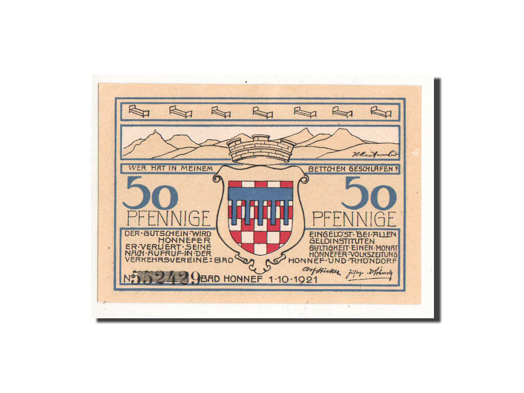 Banknote, Germany, Honnef a Rhein, 50 Pfennig, paysage, 1921, 1921-10-01