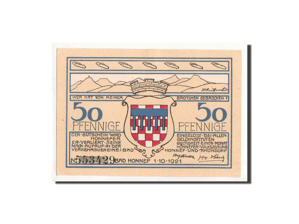 Banknote, Germany, Honnef a Rhein, 50 Pfennig, paysage 2, 1921, 1921-10-01