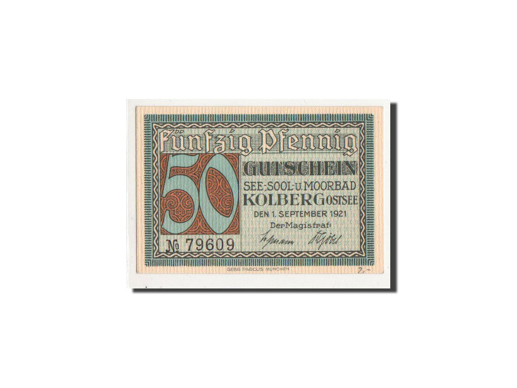 Banconote, Germania, Kolberg Stadt, 50 Pfennig, digue, 1921, 1921-09-01, FDS