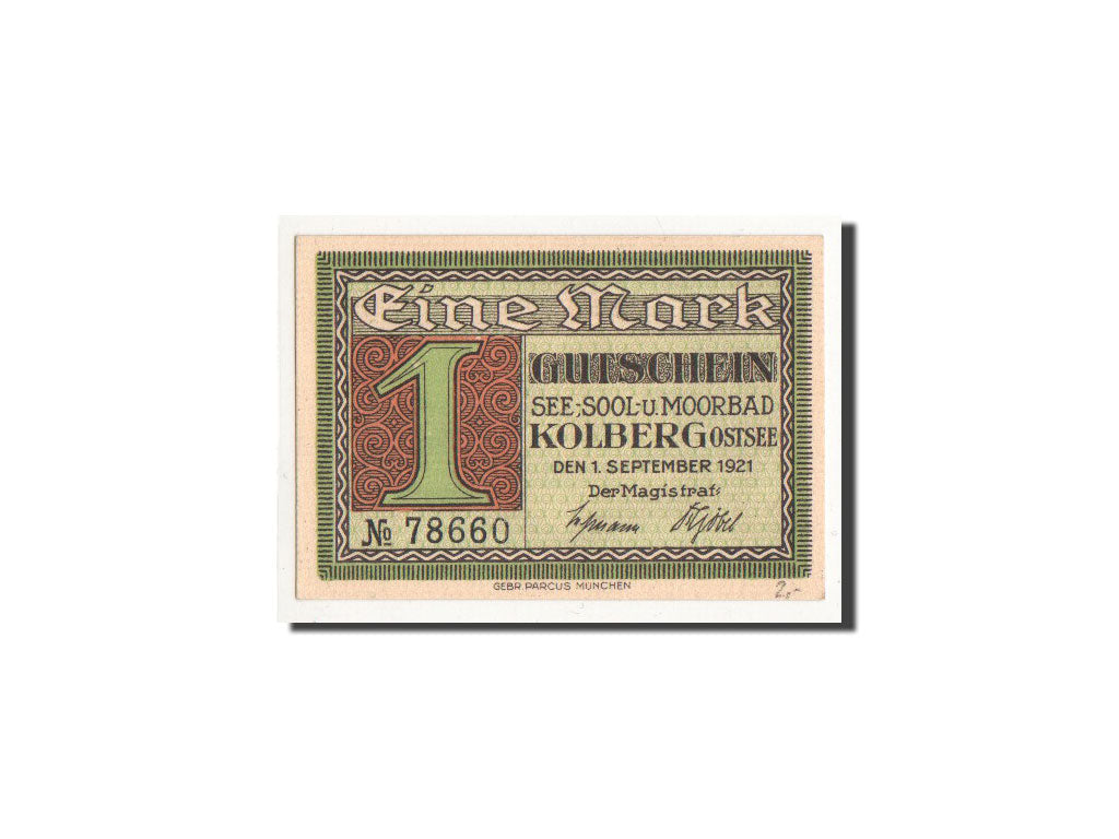 Banknote, Germany, Kolberg Stadt, 1 Mark, portrait, 1921, 1921-09-01