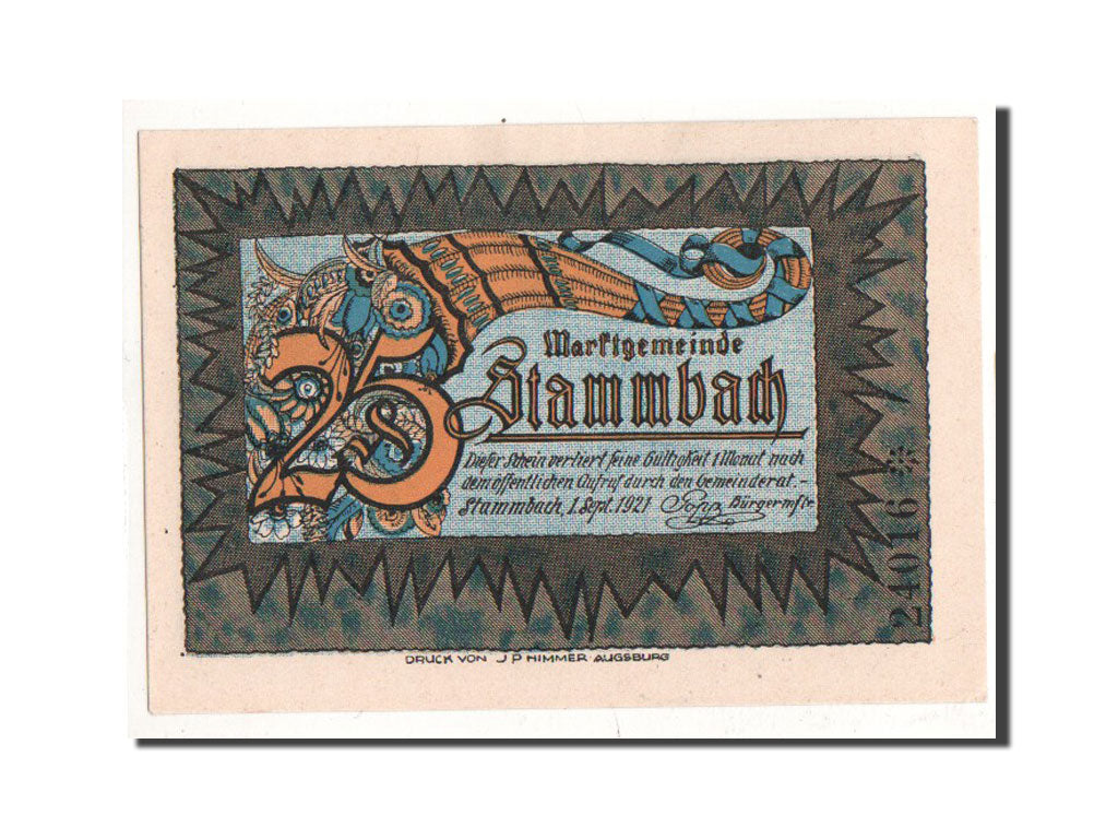 Banknote, Germany, Stammbach, 25 Pfennig, personnage, 1921, 1921-09-01