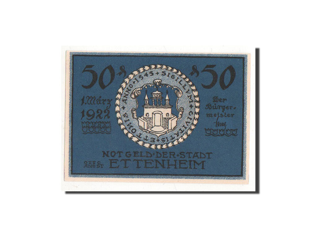 Banknot, Niemcy, Ettenheim Stadt, 50 Pfennig, portrait, 1922, 1922-03-01