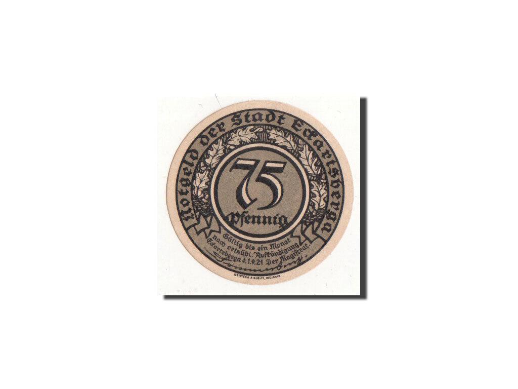 Banconote, Germania, Eckartsberga Thur. Stadt, 75 Pfennig, portrait, 1921