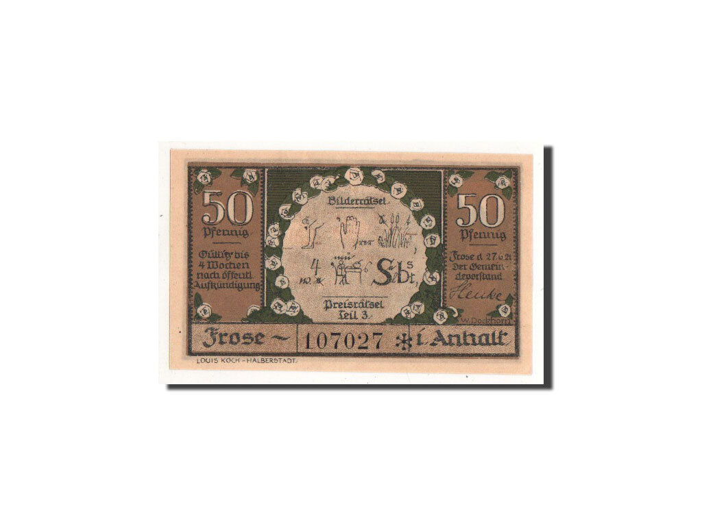 Banknote, Germany, Frose, 50 Pfennig, paysage, 1921, 1921-06-27, UNC(65-70)