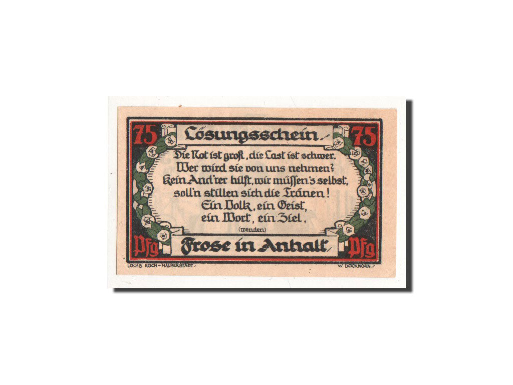 Billete, Alemania, Frose, 75 Pfennig, personnage, 1921, 1921-06-27, UNC