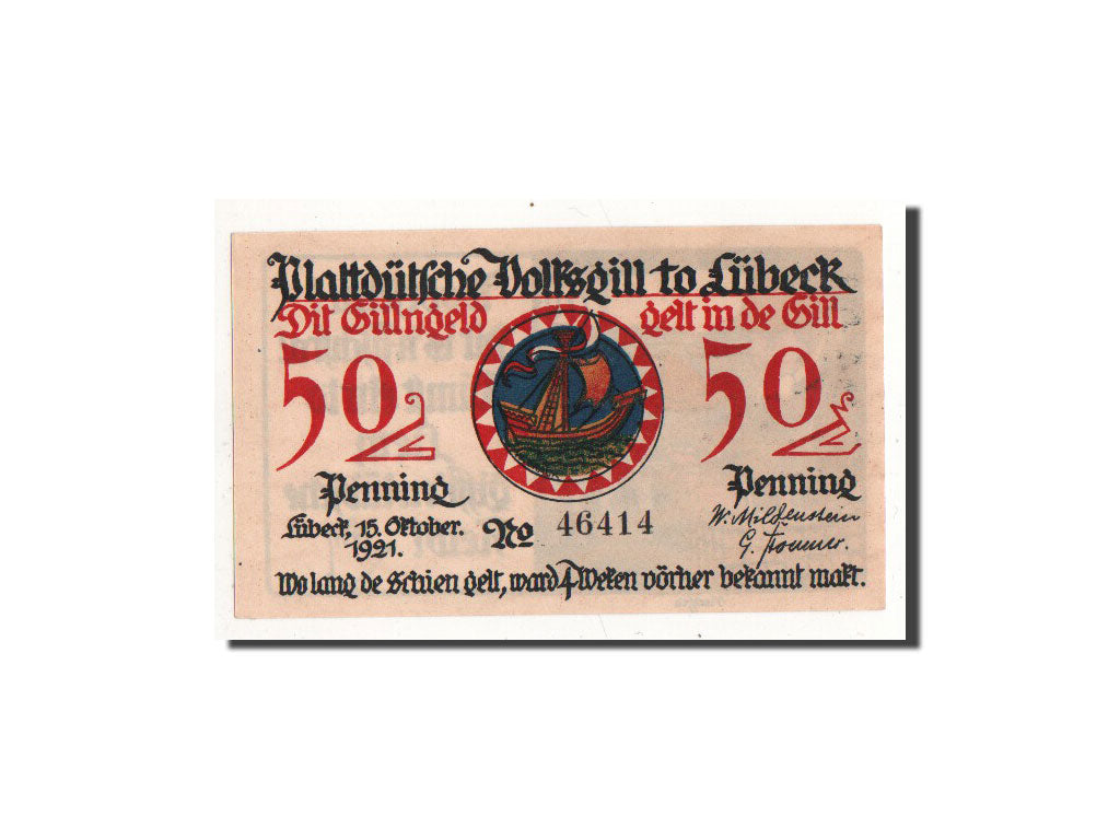 Banconote, Germania, Lübeck, 50 Pfennig, personnage 4, 1921, 1921-10-15, FDS