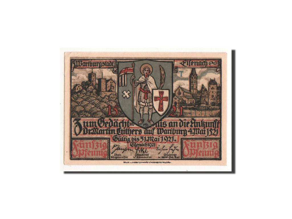Banknote, Germany, Eisenach Stadt, 50 Pfennig, personnage 2, 1921, Undated