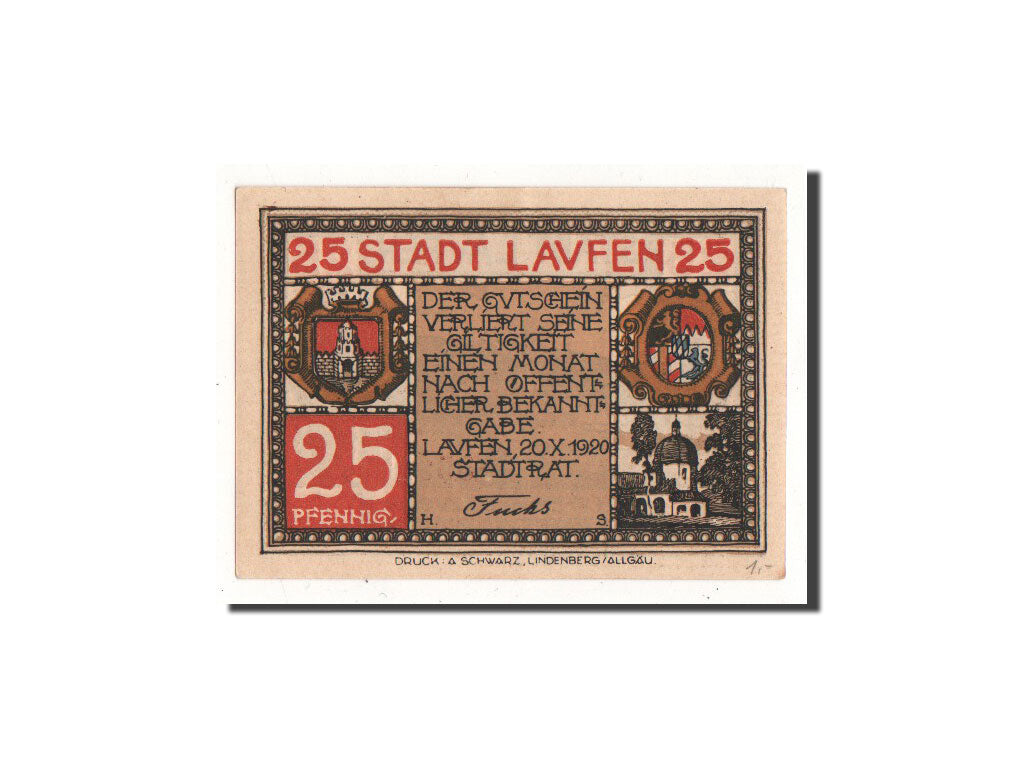 Billet, Allemagne, Laufen, 25 Pfennig, village, 1920, Undated, NEUF